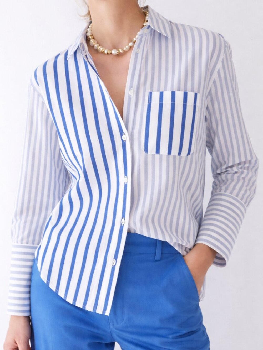 100% Cotton J.Crew Blue White Striped Button Down Shirt Relaxed Fit Size 4